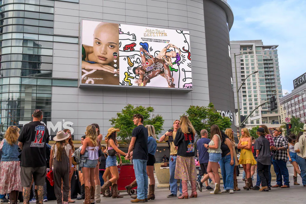 Fig Spectacular screen by the Crypto.com Arena entrance in Los Angeles