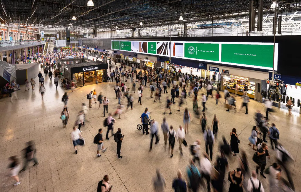 Panoramic digital screen inside London Waterloo Station